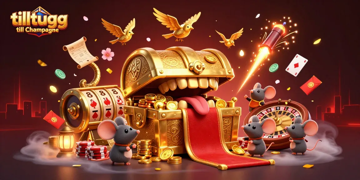 Engaging illustration of tilltugg till Champagne featuring vibrant casino elements, ideal for event planning.