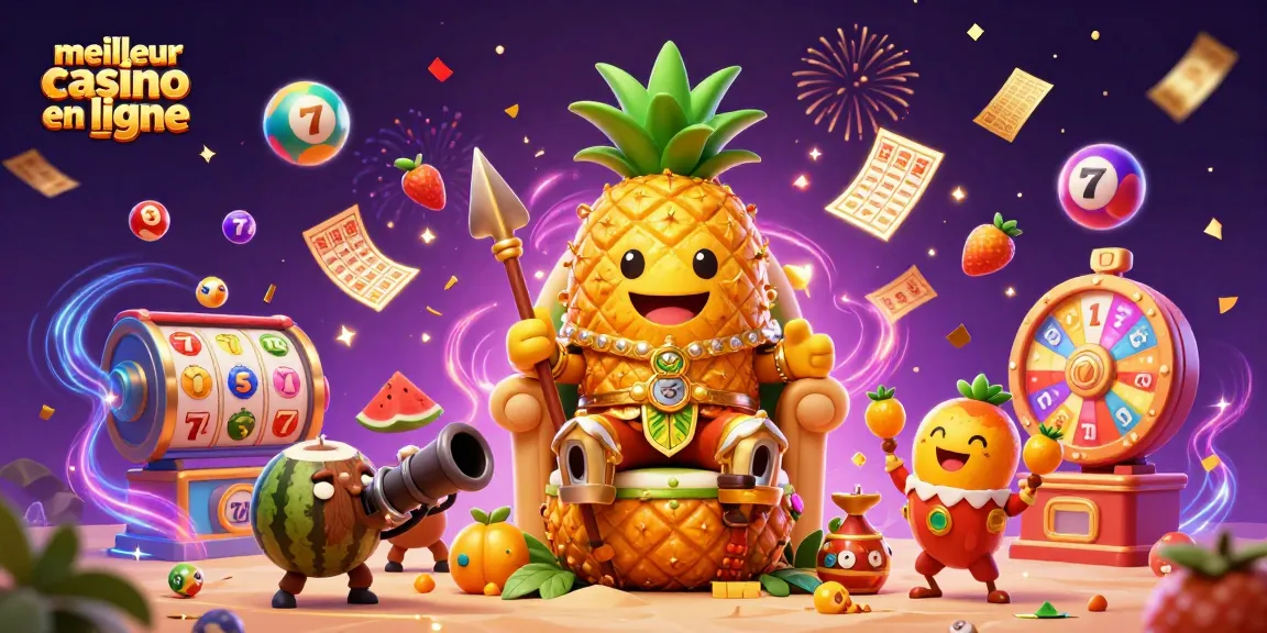 Découvrez le meilleur casino en ligne avec une scène festive réunissant des personnages de jeux et des éléments colorés.