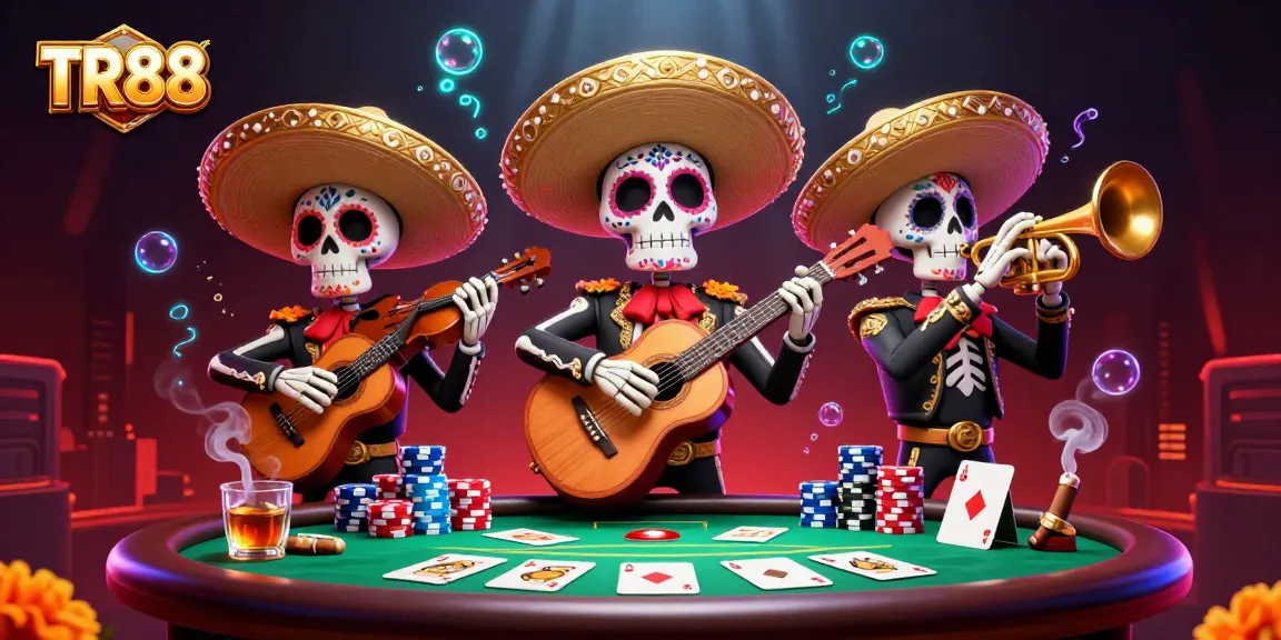 Experience poker action with TR88's vibrant mariachi scene filled with casino elements.