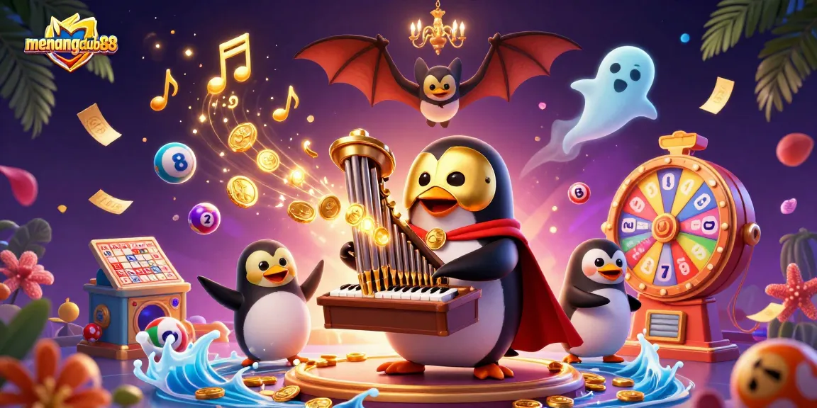Play and win big with menangclub88, featuring a colorful and dynamic casino-themed illustration.