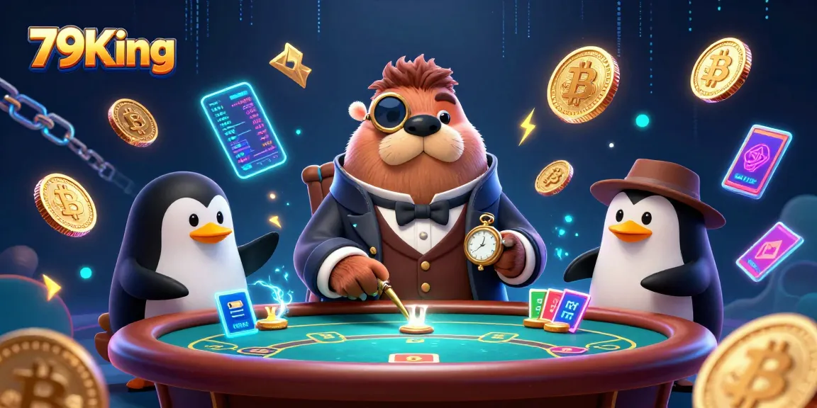 Engage with 79King's thrilling poker scene featuring a walrus, penguin dealer, and bluffing pufferfish.