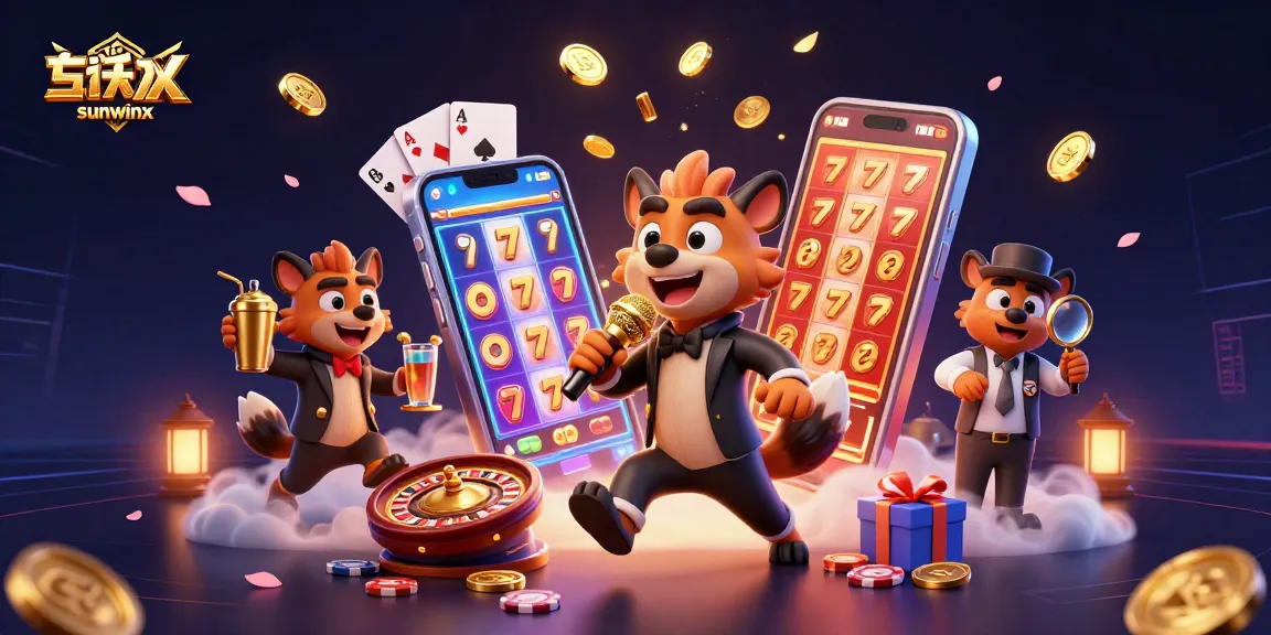 Experience vibrant slot gaming action with sunwinx at a bustling casino illustrated by animated hyenas.