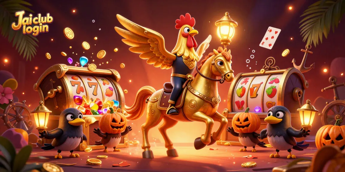 Experience fast gameplay while accessing Jai club login, where golden rooster characters take you through a vibrant casino.