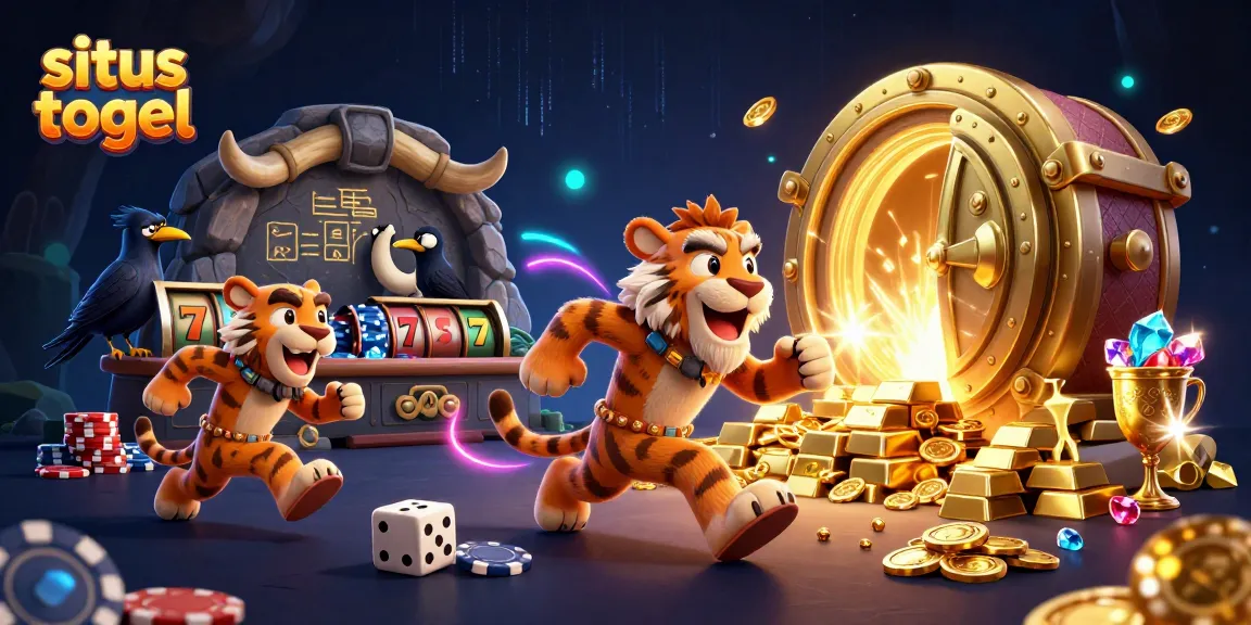 Engage with situs togel illustrated by caveman and sabertooth duo in a dynamic casino scene.