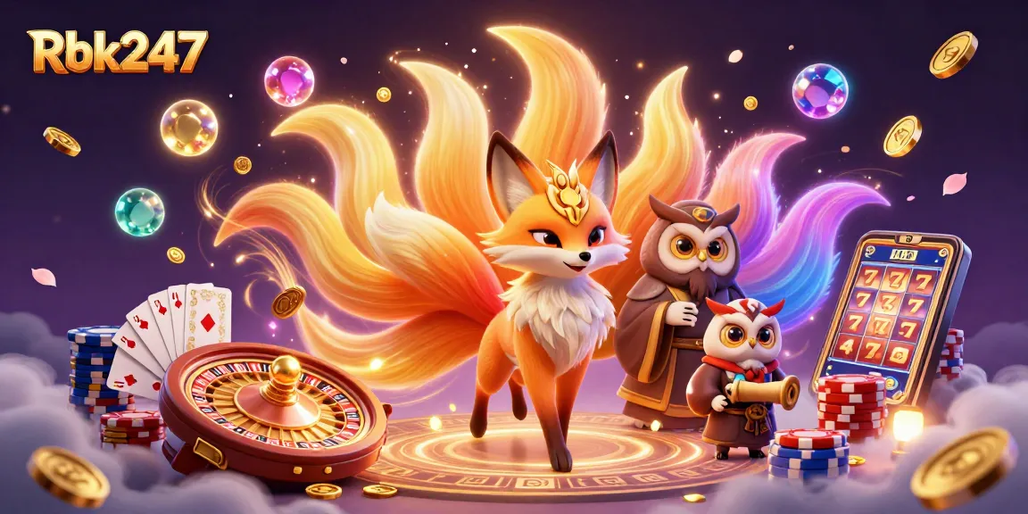 Experience thrilling moments with Rbk247 in this vibrant 3D casino illustration showcasing luck and fortune.