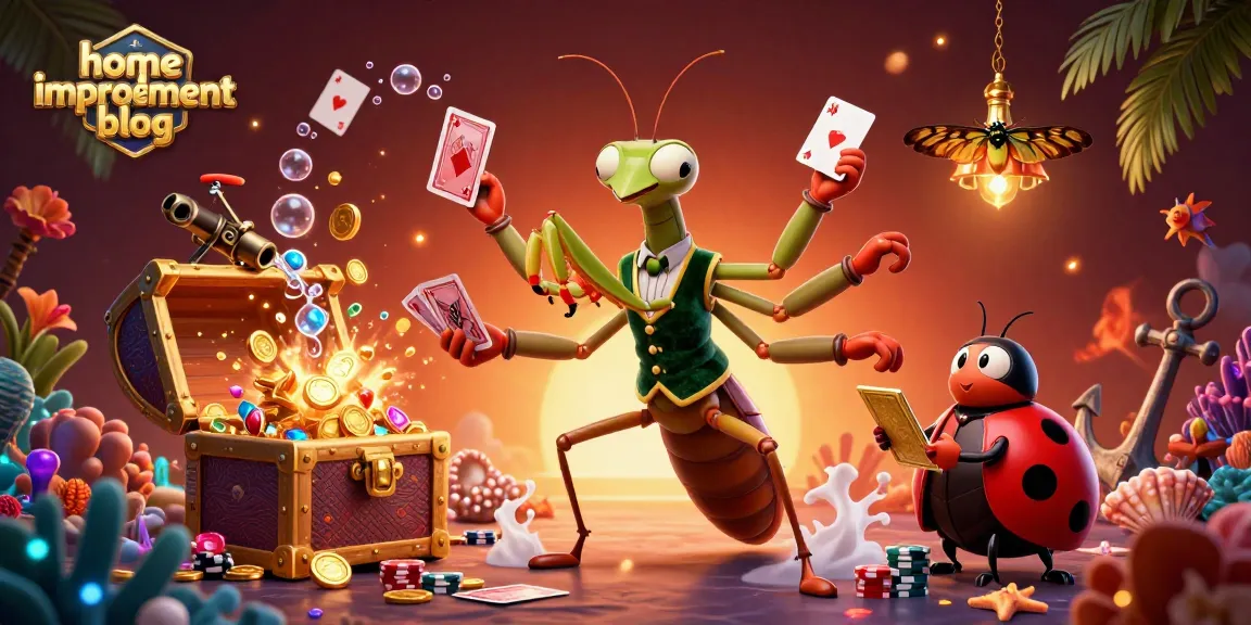 Experience the excitement of a home improvement blog with our giant mantis card sharp duo in a vibrant casino scene.
