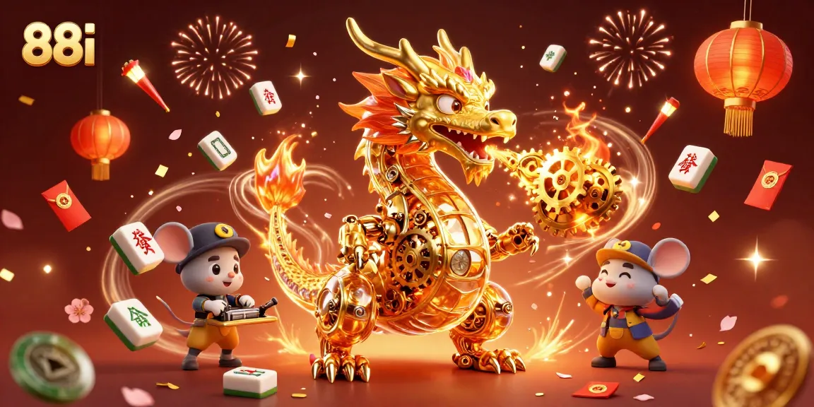 Engage with 88i in this vibrant casino scene featuring a golden dragon and festive elements.