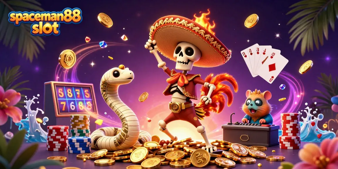 Engage with spaceman88 slot to win big with vibrant characters set in a lively casino scene.
