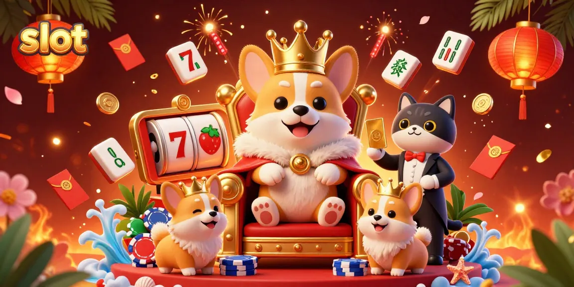 Menangkan slot dengan corgi kerajaan dan elemen kasino yang penuh warna.