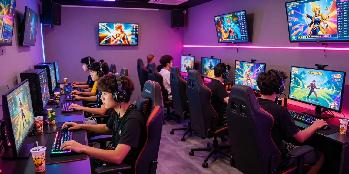 Engaged gamers enjoying pakde4d in a modern esports lounge with vibrant setup and immersive atmosphere.